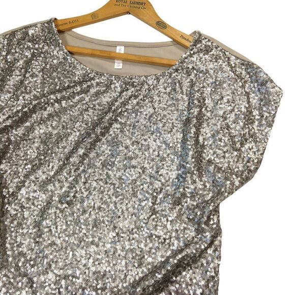Vintage Y2K Sequin Going Out Top Size XS Xhilaration Dolman Sleeve Bronze Metal - Picture 2 of 7